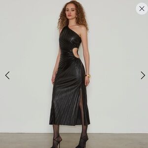 Delfi collective solie black faux leather one shoulder midi dress